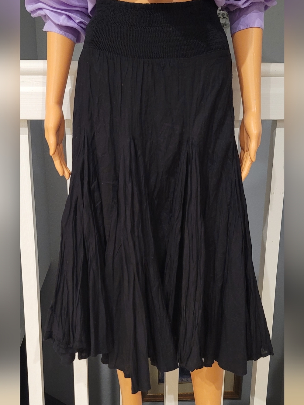 Grace Elements Black Midi Skirt with Smocked Waist,  Size S/M 100%cotton - Picture 2 of 5